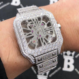 Moissanite iced out skeleton watch mod